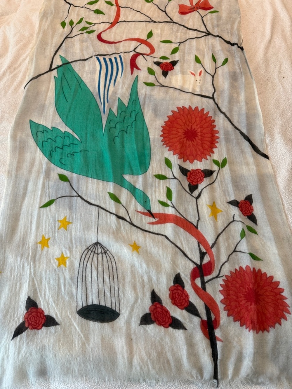 Handpainted Rebecca Rebouche Lightweight Wool Scarf - Picture 7 of 9